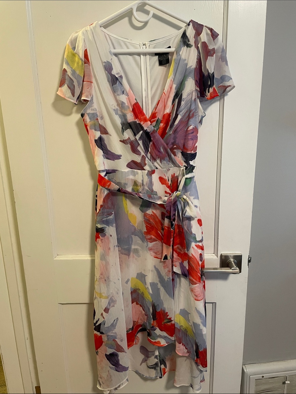 DKNY Watercolor Floral Faux-Wrap Midi Dress